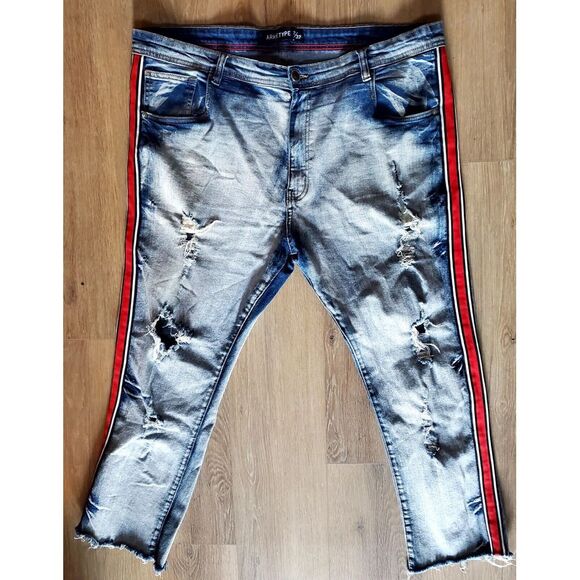ARKETYPE Jeans Red Racing Stripe Sides 42X32 Men's Distressed 28" Selvege Hems - Picture 3 of 15